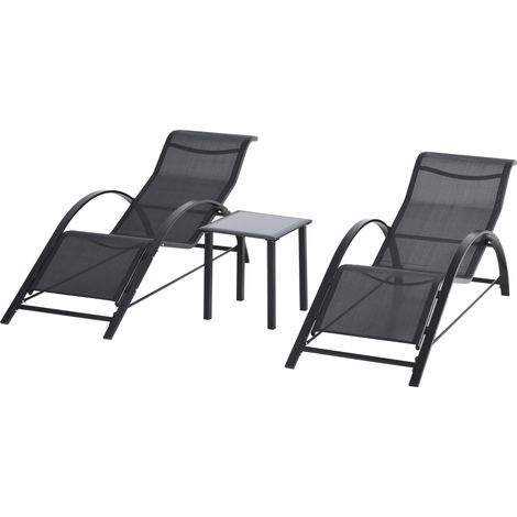 2 Tumbonas de Jardín 59x169x66cm con Mesa de Café 41x41x45cm Patio Piscina Negro (1/6)