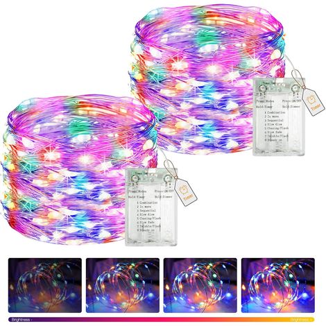 btfarm 2er-Pack 5 m Lichterkette mit 50 LEDs, Timer, dimmbar, 8 Modi, wasserdicht, batteriebetrieben, für Weihnachten, Partys, mehrfarbig (1/5)