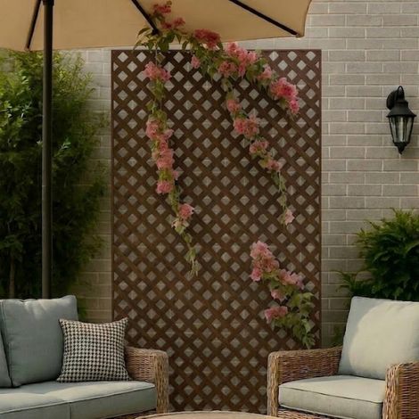 Panneau treillis en PVC sans cadre 100 x 200 cm  Carrés de 1,8 cm  Treillis décoratif marron pour jardin  Décoration intérieu (1/5)