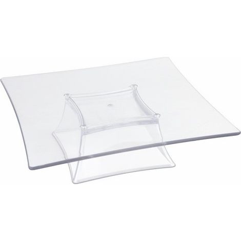 Alzata in policarbonato quadra trasparente con piede 25 x 25 cm