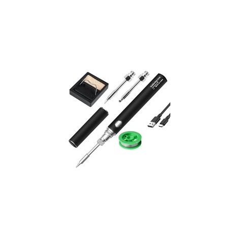 Kit de fer à souder avec batterie USB avec 3 températures réglables de 330 ℃ à 450 ℃, 3 pannes à souder, kit de soudure portable, fer à souder sans (1/5)