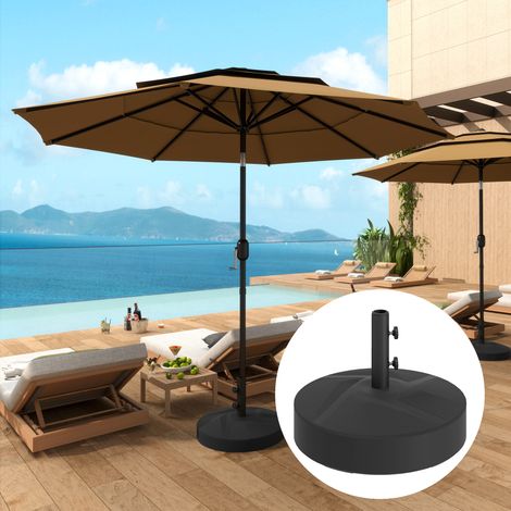 Pied de parasol round. socle parasol extérieur à remplir avec 25 L d'eau / 30 kg de sable. 56 x 56 x 40 cm. noir