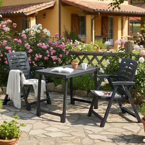 Set Salón Exterior Lithia, Salón Outdoor 2 Plazas, Mesa Hecha en Italia, Set de Camping Bistró, Negro Antracita (1/3)