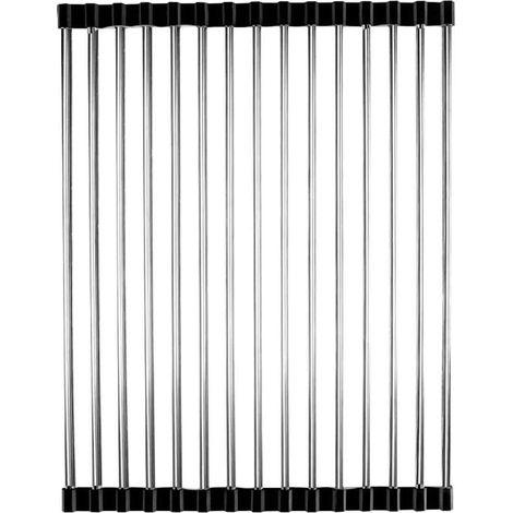 Escurridor Plegable - Acero Inoxidable 304 - Para Fregadero - 40 x 30 x 10 cm - Con Bandeja Recogedora 500 ml - 8 Ganchos y 6 Compartimentos - 1 Unidad (1/5)