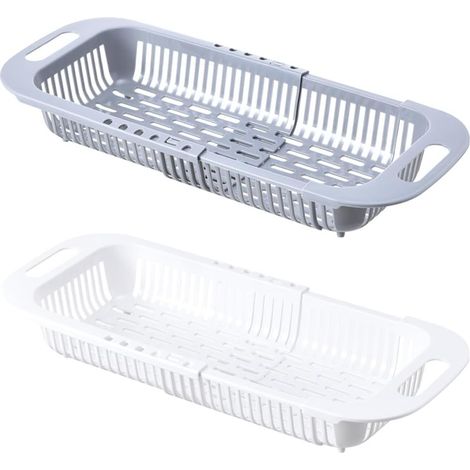 [RM]Panier égouttoir à poignée pour évier de cuisine - Lot de 2, panier égouttoir pliable pour fruits, légumes et couverts (blanc et gris)