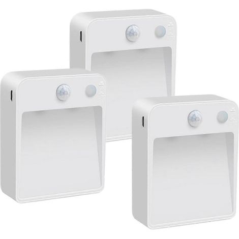 Lot de 3 lampes pour placard, lampe adhésive à détecteur de mouvement, lampe d'escalier, lampe de marche (blanche, 4 piles AAA) (1/5)