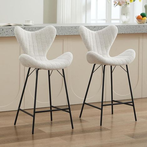 Barhocker 2er Set Chenille mit Stepp-Rückenlehne, Metallbeine, Oatmeal (1/5)