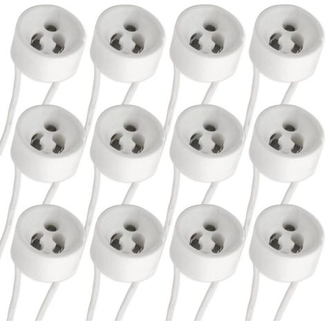 GU10 Spotfassung mit Silikonkabel, 0-250V 2A max. 300 W, Standard-GU10-Sockel, Keramiksockel, Anschlussadapter für Halogenstrahler und LED-Deckenlampe, 12er-Pack  - Crezuo