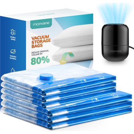 Pompe Électrique et Sac Sous Vide Vêtements Aspirateur Lot de 6 3XL 80x100cm 3L 60x80cm, Housse de Rangement Sous Vide pour Couettes Matelas Oreillers Literie (1/5)