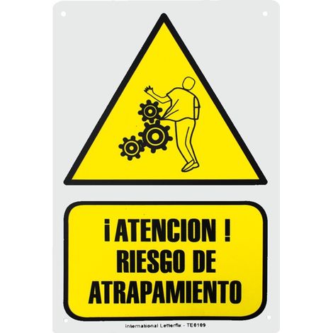 Señal pvc atención riesgo atrapamiento 30x20 cm alta visibilidad ATENCIÓN