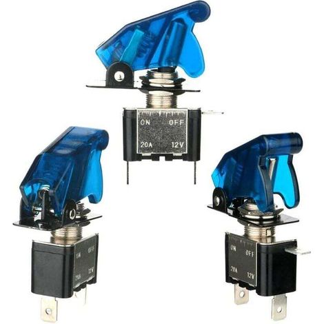 BR-Life Lot de 3 interrupteurs à bascule DC12 V-24 V 20 A, avec capuchon étanche + LED bleue, interrupteur à bascule SPST en métal, marche/arrêt 2 positions 3 broches, utilisé pour voiture, camion, b, (1/4)