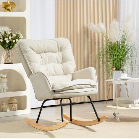 poltrona a dondolo imbottita 71 98,5 97 cm beige OKMYHOME (1/4)