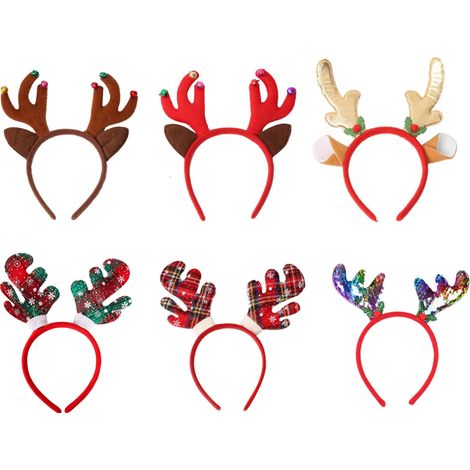 Cinta Para La Frente Navideña - Diseños De Reno, Papa Noel, Árbol De Navidad Y Más - Ideal Para Fiestas Navideñas Y Fotos - 6 Unidades (1/5)