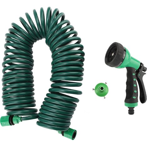 Enrouleur d'arrosage 15m pistolet 7 jets tuyau EVA robuste raccord rapide pour jardin potager espaces verts nettoyage extérieur (1/5)