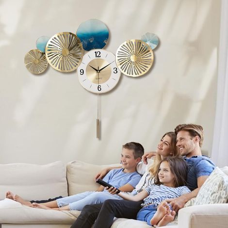 Grande orologio da parete cinese in lega di acciaio inossidabile con pendolo a forma di nuvola colorata, pendolo silenzioso ed elegante, decorazione per la casa.