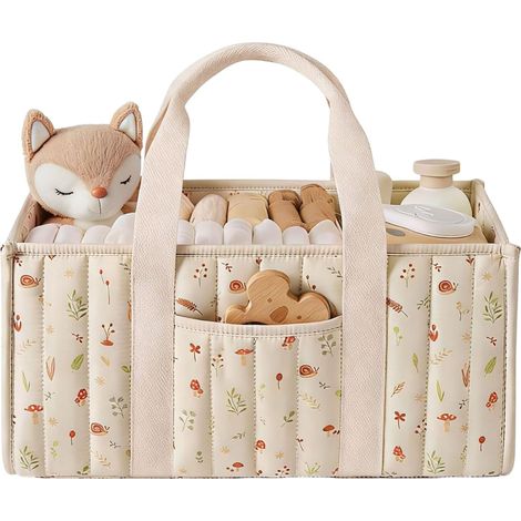 Gepolsterter Aufbewahrungskorb für Babywindeln, Pilze, Waldtiere, 15 × 10 × 7 Zoll Flexible, konfigurierbare tragbare Wickeltasche mit günstigen Fächern (1/5)