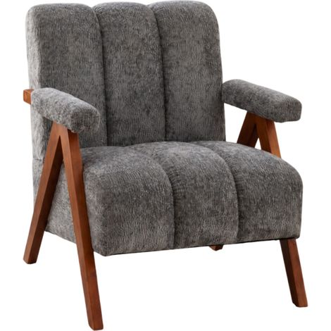 Fauteuil bouclette avec structure en bois, accoudoirs et coussin en mousse dense, style moderne pour salon, chambre, coin lecture ou bureau CHICFURN (1/5)