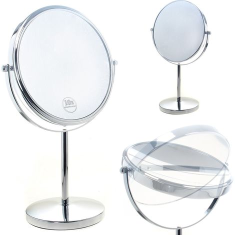 Miroir Cosmétique sur Pied 5X Grossissement TKD3108-5x, Double Visage 8 inch Miroir de Table pour Salle de Bain, Chromage (1/5)