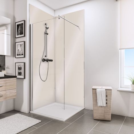 Panneau mural Beige brillant, revêtement pour douche et salle de bain, DécoDesign BRIO, Schulte, Lot de 2 panneaux 100 x 210 cm