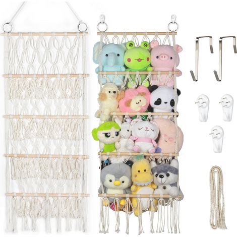 42 cm de Large Rangement Peluche Chambre Enfant Range Peluche Doudou Filet Peluche Porte-Peluches Boho Macramé À Accrocher Sur La Porte, Filet De Rangement Pour Jouets En Peluche (1/5)