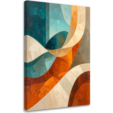 Quadro su tela, Astrattismo linee forme beige turchese, 60x90 (1/5)