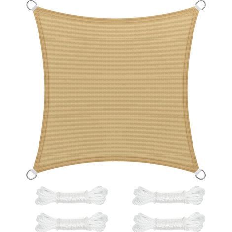TAISHENGDA-Voile d’Ombrage 3.6 x 3.6 m, Protection Solaire en Tissu HDPE, Respirant, Perméable à l’Eau, pour Terrasse, Jardin, Balcon, Camping, Carré, Concave, Jaune Sable (1/5)