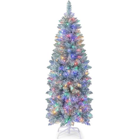5FT Pre-Lit Artificial Christmas Tree Hinged Pencil Xmas Tree W/ 190 LED Lights (1/5)
