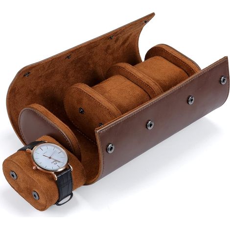 Boîte à Montres Portable en Cuir Upgrade, Boîte de Montres de Voyage, Présentoir Coffret Montres Classique, Boîte de Rangement pour Montres avec 3 compartiment Etui à Montres Homme Femme Cadeau (1/5)