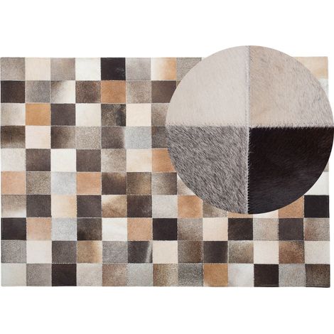 Alfombra de piel de vacuno multicolor 160 x 230 cm rectangular patchwork hecha a mano Soke