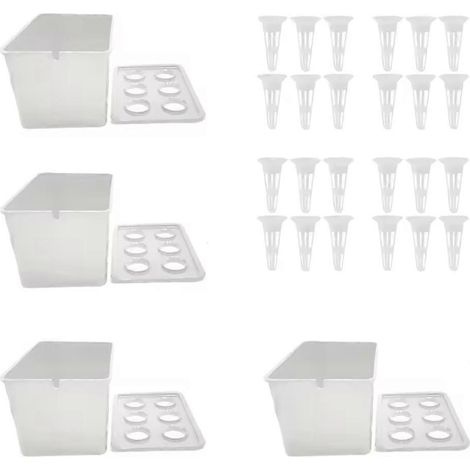 Ensemble de 4 pots pour semis hydroponiques, contenants universels pour la propagation des plantes et des légumes, blancs - JBMEDIA (1/4)
