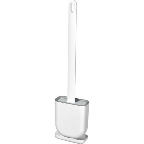 Brosse WC Silicone et Supports,Brosse Toilette Silicone à Manche Long avec Support à Séchage Rapide,Balayette WC Silicone Flexible Blanche (1/5)