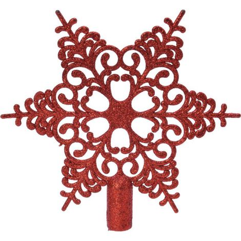 Bruchfeste Weihnachtsbaumspitze Barock Stern Rot mit Glitter aus Kunststoff (1/2)