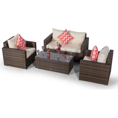 Giardino Sydney 4 Seater Rattan Conversation Sofa Set with Coffee Table - Brown