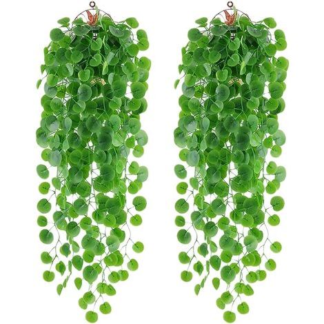 2Pcs Plantes Artificielles Plantes Suspendues Artificielles Faux Feuille Verte Lierre Vigne Plantes Murales Suspendue Faux Lierre pour Jardin, Panier Suspendu, Couloir, Décoration Murale (1/5)
