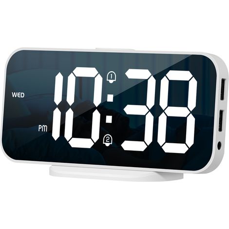 Réveil Miroir LED - Affichage Numérique Grand Format - Fonction Snooze Réglable - Double Port USB - Horloge Bureau Murale - 1 Pièce (1/5)