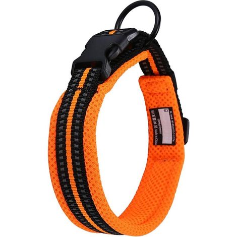 Collier pour Chien, Collier Réglable et Rembourré pour Chien Gros/Moyen/Petit avec Bande Réfléchissante(Orange ) (1/5)