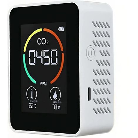 Appareil de mesure de la qualité de l'air intérieur, compteur de CO2 portable, alimenté par batterie au lithium, mesure les PM2.5, l'humidité, les COVT et la température, très facile à utiliser (1/5)