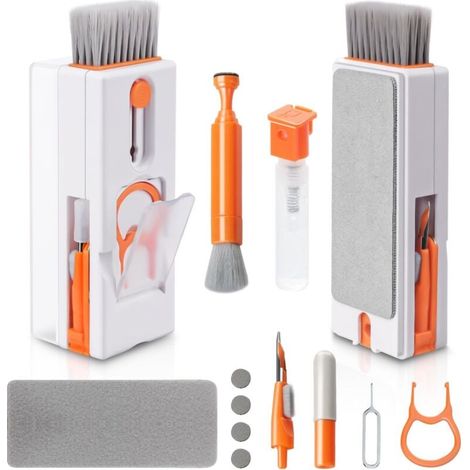 Kit de nettoyage pour clavier, nettoyeur de clavier multifonction 11 en 1, brosse pour tablette, téléphone, ordinateur, casque, orange (1/4)