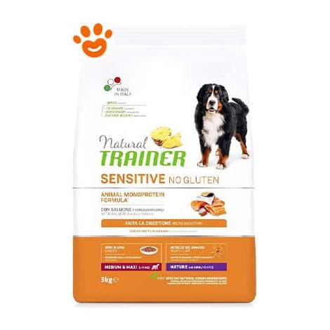 Natural Trainer Dog Sensitive No Gluten Mature Medium Maxi Salmone - Sacco 3 Kg - Cibo Secco Cani