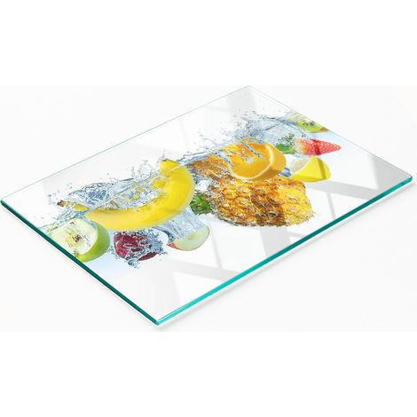 Tabla de vidrio decorativa multifuncional para cocina, dise帽o de frutas bajo el agua, 80x52 cm.