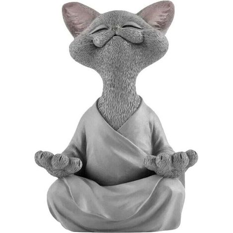 [JAMAIS UTILISÉ]Buddha-Katzenstatue   Glücklicher Katzen-Buddha, Katzen-Buddha-Statue, Meditations-Katzenstatue, Gartenskulptur, Außendekoration, Yoga-Buddha-Zen-Katze, Rasendekoration für den Außenbe
