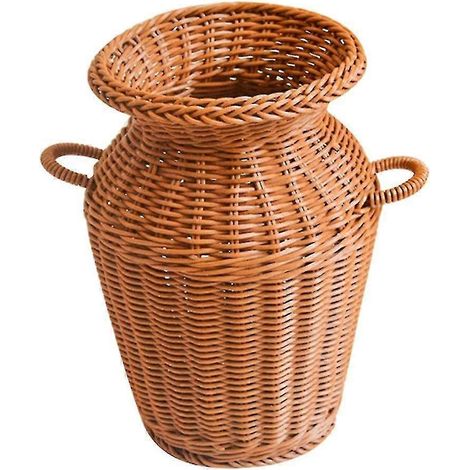 Vase tressé en rotin synthétique, vase d'art, décoration de table, pot de fleurs tendance, pot en rotin Cr (1/5)