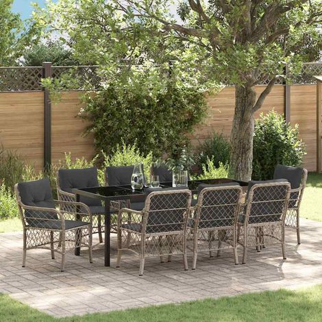 Garten Essgruppe mit Kissen 9 pcs Hellgrau Poly-Rattan