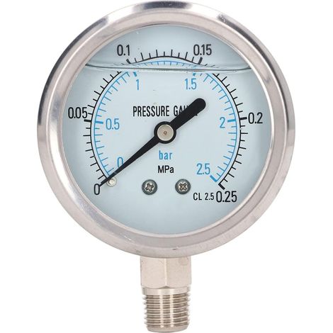 Manomètre Mécanique 1/4" Filetage NPT 0-2,5 Bar / 4 Bar 60mm Diamètre Cadran Circulaire Manomètre à Montage Inférieur pour Eau Air Huile(0-0.25mpa) (1/5)