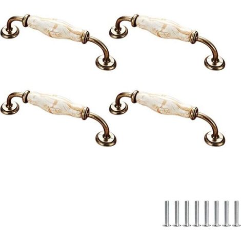 Un ensemble de 4 poignées de meubles en céramique, style vintage, motif floral, convenant aux portes d'armoires, tiroirs, penderies et portants à vêtements, 128 mm.