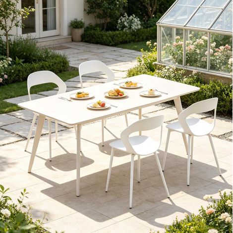 Juego de 4 sillas de comedor blancas de PP y metal con respaldo ergonómico OKWISH (1/5)