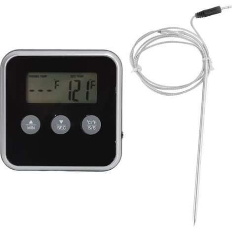 Thermomètre pour gril alimentaire, affichage LCD, longue sonde, 2 unités, minuterie numérique pour la viande, pour cuisine industrielle (1/5)