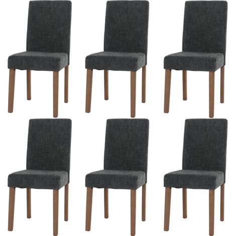6er-Set Esszimmerstuhl Littau, Stuhl Küchenstuhl Hochlehner, Stoff/Textil Chenille Holz dunkelgrau, naturfarbene Beine (1/5)