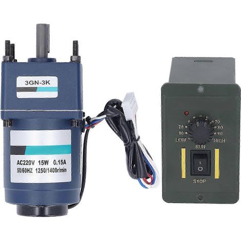 Moteur à engrenages réducteur 15W AC220V avec contrôleur, monophasé réversible, kit complet pour usage industriel, vitesse variable et couple élevé. (1/5)