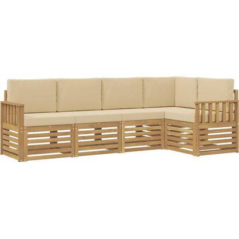 Ensemble de canapés d'extérieur 5 pc Blanc et Beige Polyester vidaXL